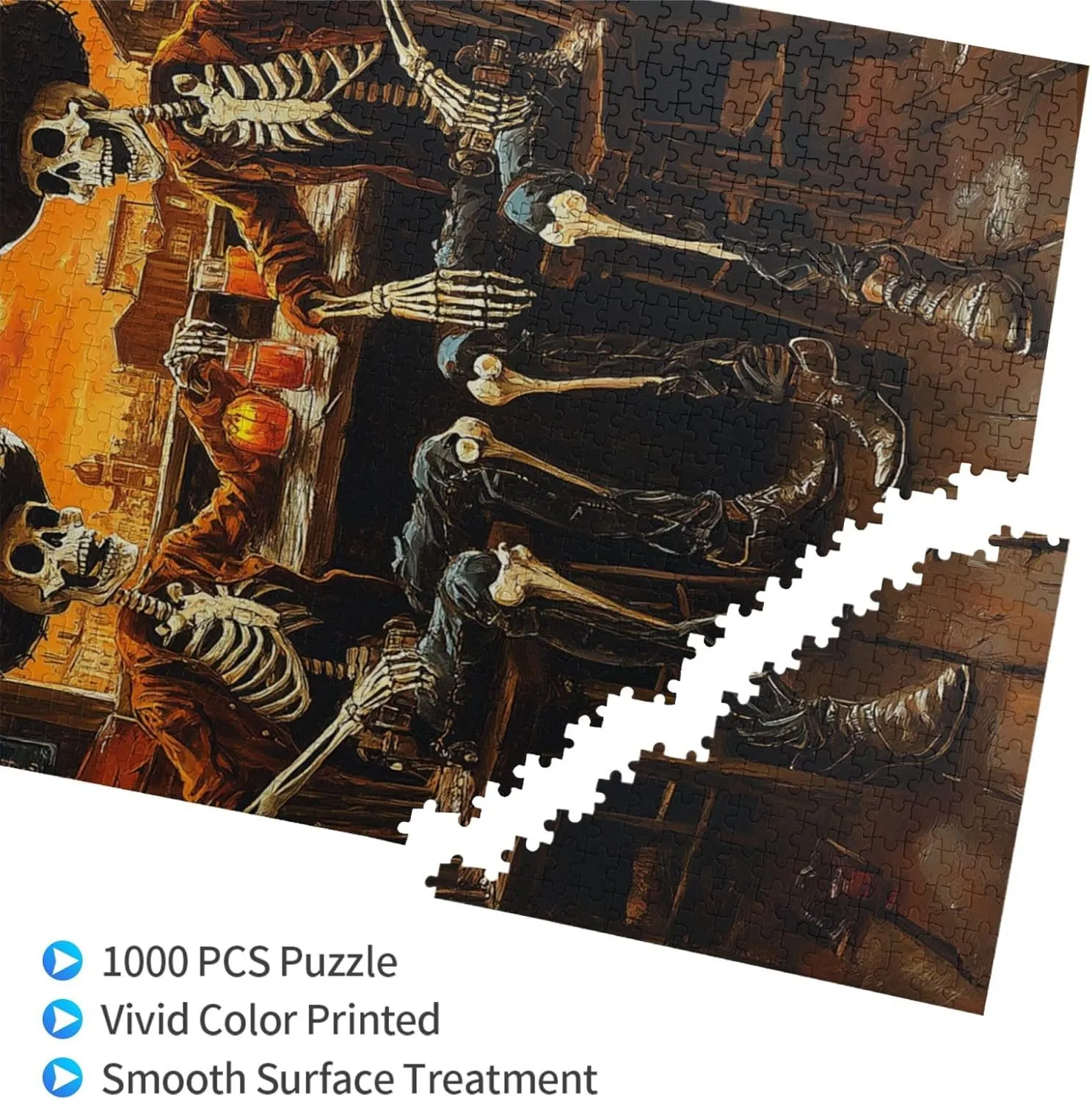 Skeletal Partying at Sunset Drinks Table,1000 Piece Wooden Puzzle for Adults,Macabre Desert Happy Hour Artwork,Brain Training Challenge,Stress Relief Activity,Eco-Friendly Pieces