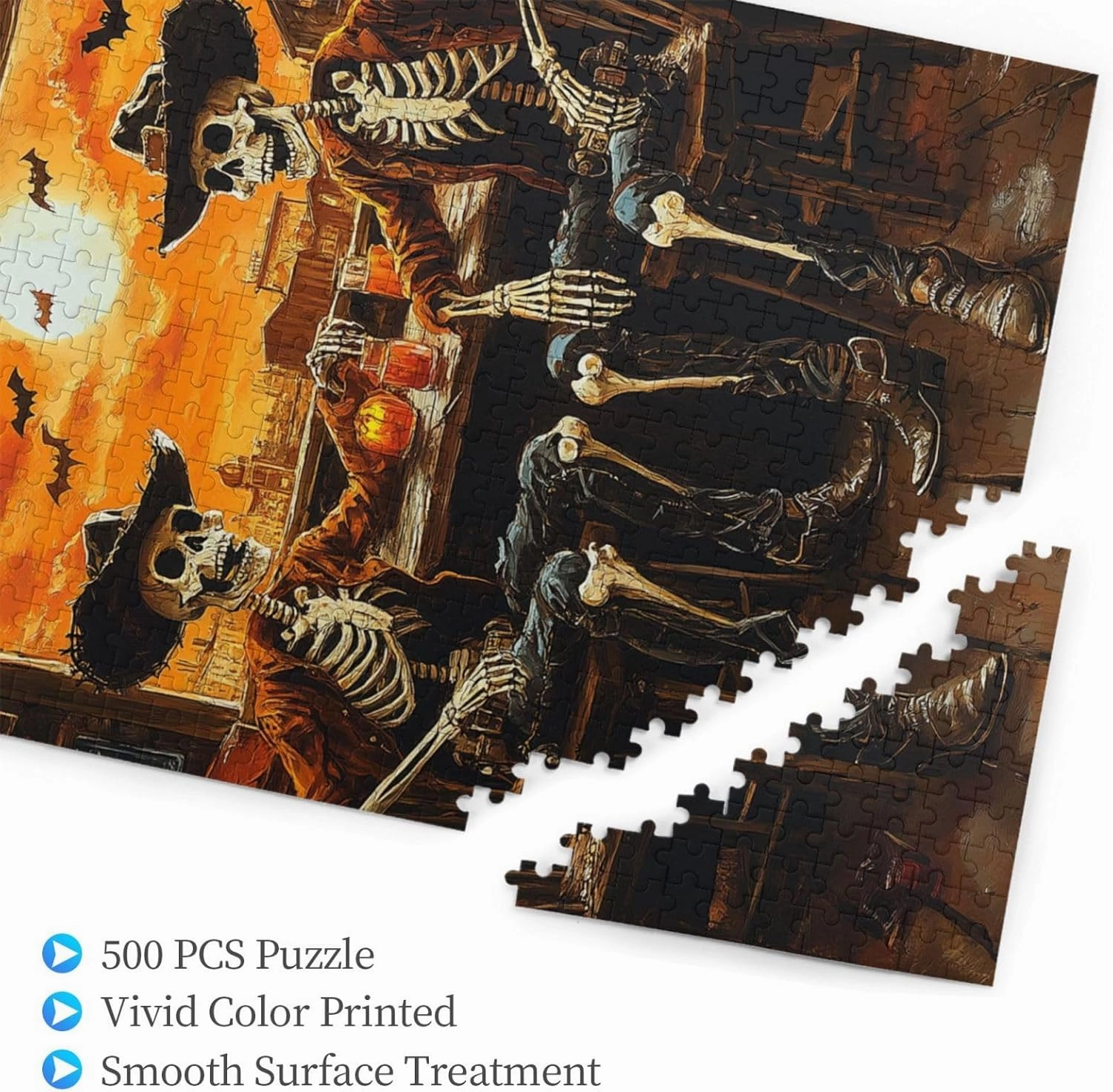 Skeletal Partying at Sunset Drinks Table,500 Piece Wooden Puzzle for Adults,Macabre Desert Happy Hour Artwork,Brain Training Challenge,Stress Relief Activity,Eco-Friendly Pieces