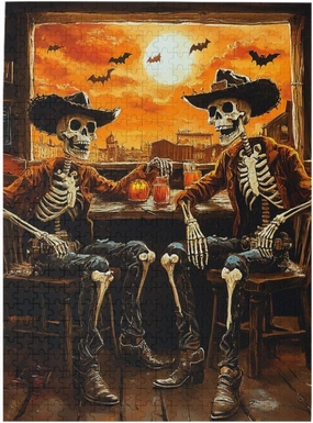 Skeletal Partying at Sunset Drinks Table,500 Piece Wooden Puzzle for Adults,Macabre Desert Happy Hour Artwork,Brain Training Challenge,Stress Relief Activity,Eco-Friendly Pieces