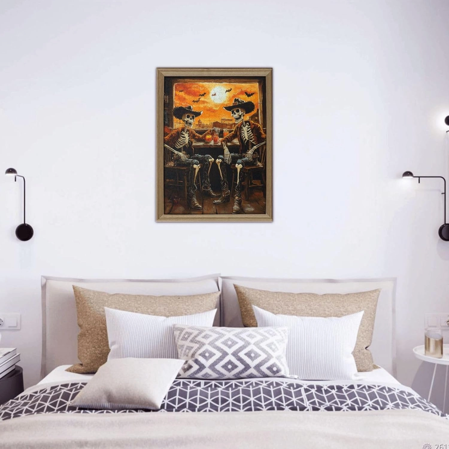 Skeletal Partying at Sunset Drinks Table,500 Piece Wooden Puzzle for Adults,Macabre Desert Happy Hour Artwork,Brain Training Challenge,Stress Relief Activity,Eco-Friendly Pieces