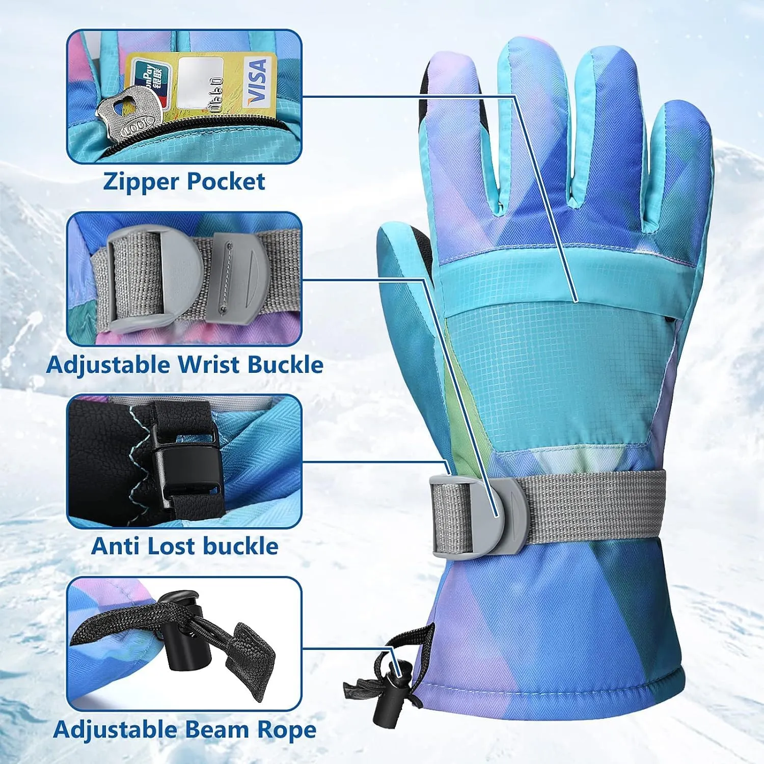 Ski Gloves, Warmest Waterproof and Breathable Snow Gloves for Cold Weather, Fits Both Men & Women,for Parent Child Kids Outdoor