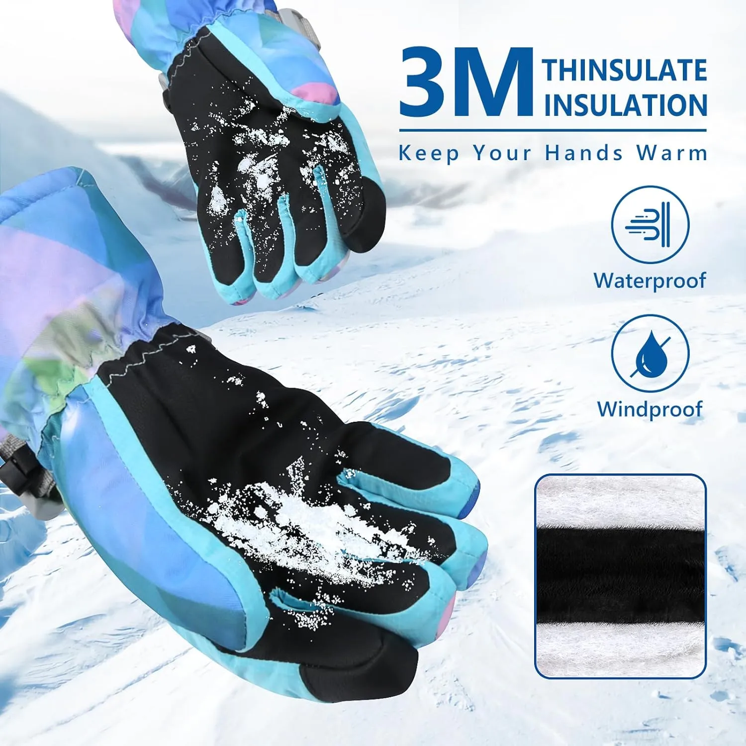 Ski Gloves, Warmest Waterproof and Breathable Snow Gloves for Cold Weather, Fits Both Men & Women,for Parent Child Kids Outdoor