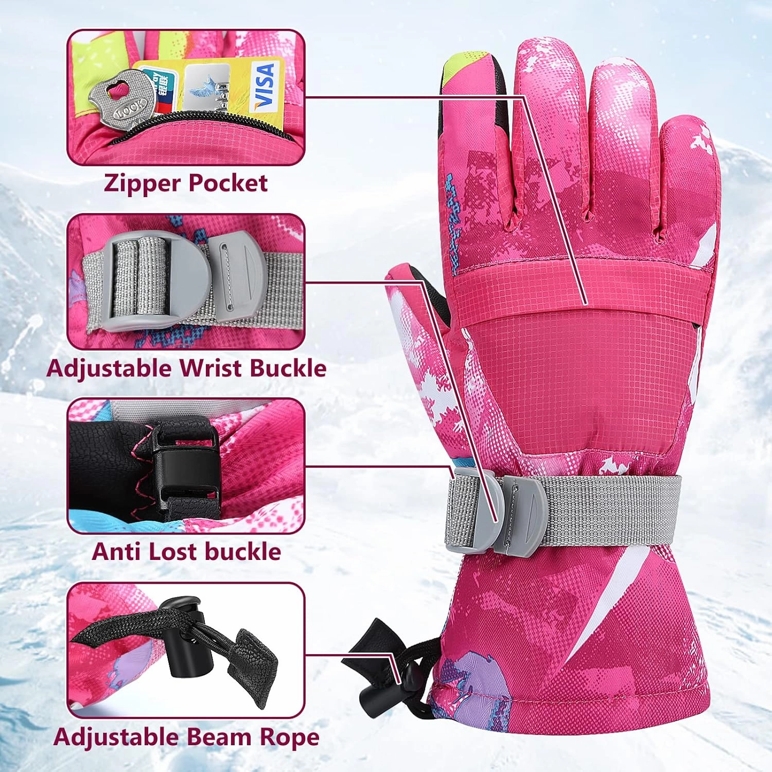Ski Gloves, Warmest Waterproof and Breathable Snow Gloves for Cold Weather, Fits Both Men & Women,for Parent Child Kids Outdoor