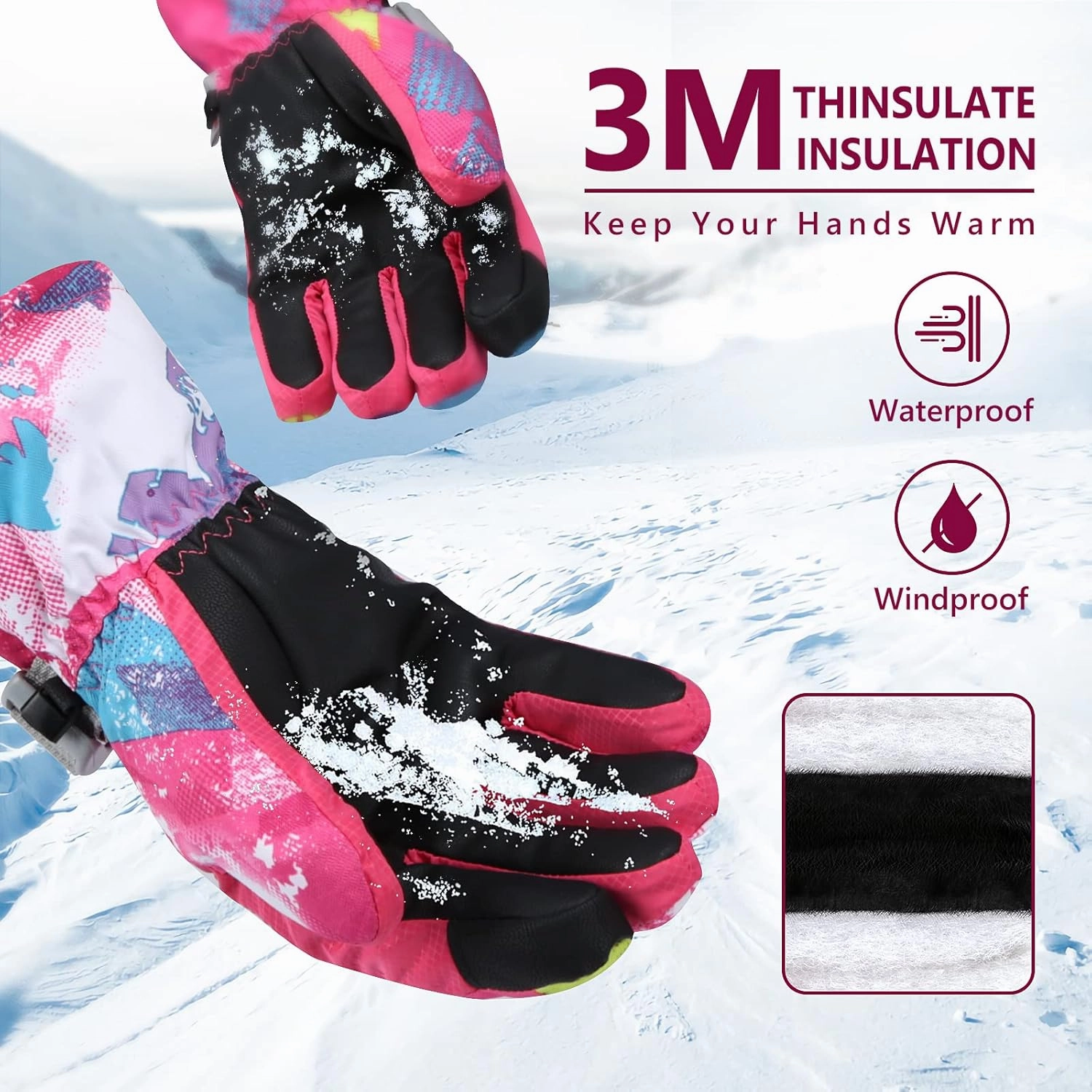 Ski Gloves, Warmest Waterproof and Breathable Snow Gloves for Cold Weather, Fits Both Men & Women,for Parent Child Kids Outdoor