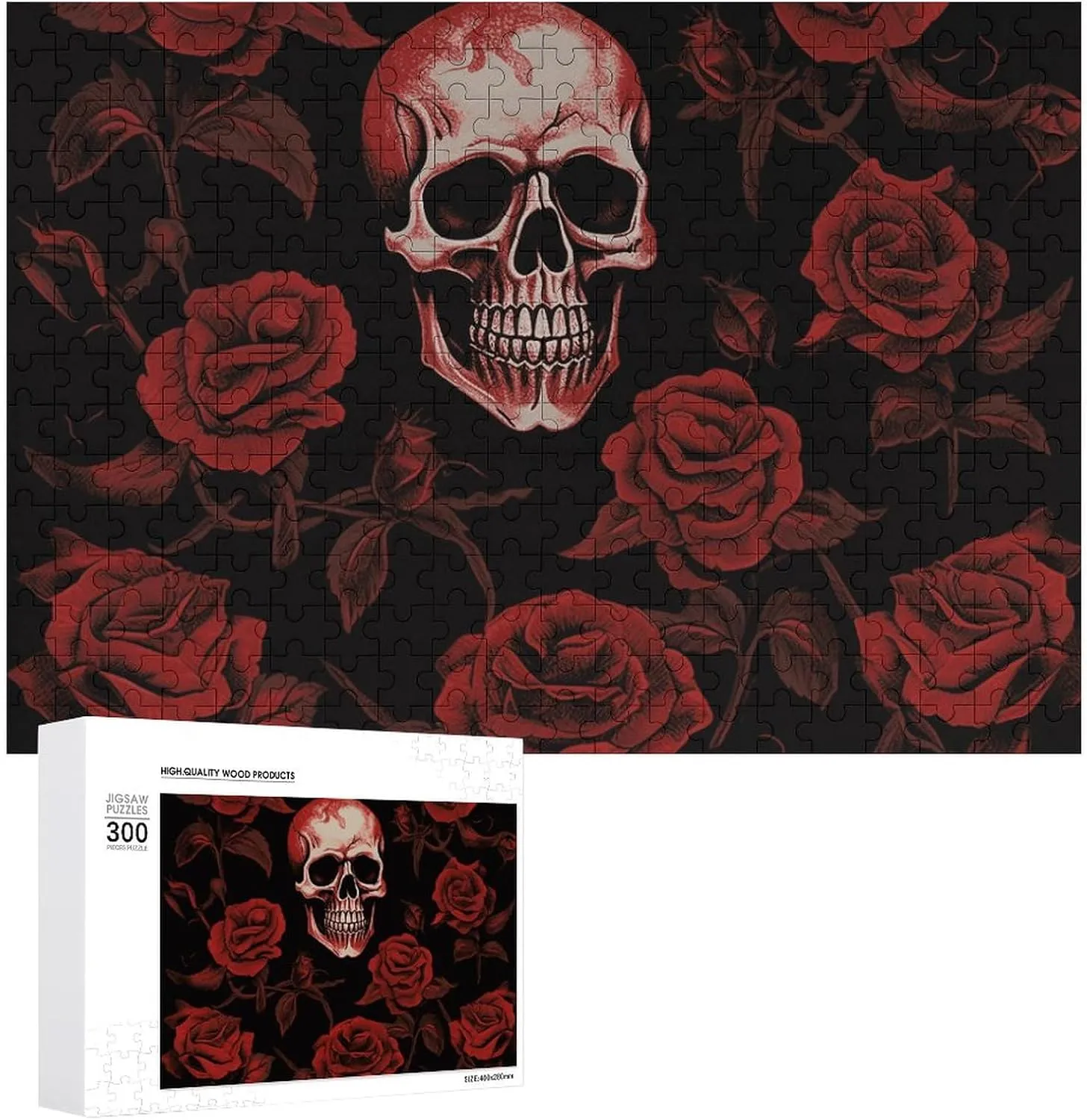 Skull Rose Puzzles 300 Pieces Personalized Jigsaw Puzzles Skull Rose Photo Puzzle Challenging Picture Puzzle for Adults Personaliz Jigsaw with Storage Bag (15.7" X 11")