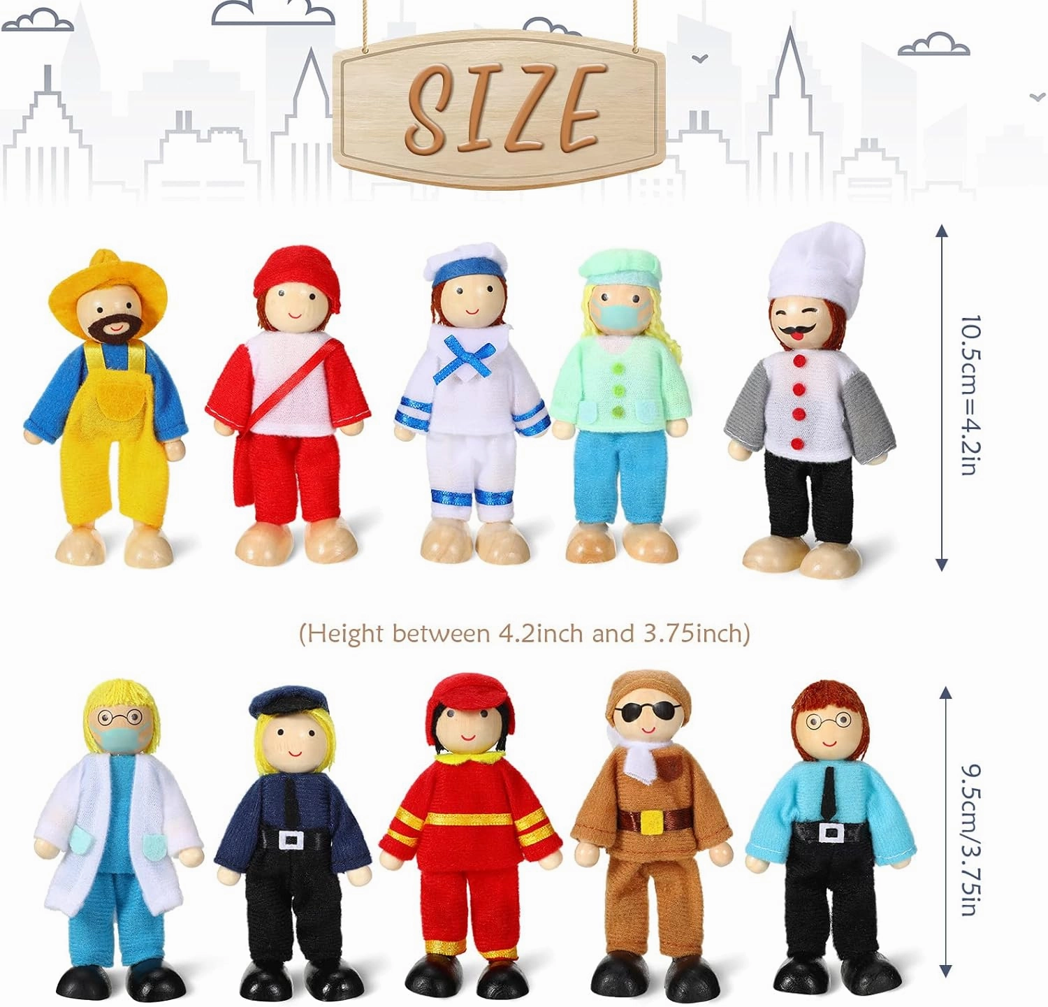 Skylety 10 Pcs Wooden Dollhouse Set of Mini People Figures Dollhouse Dolls Wooden Doll Pretend Play Figures Accessories(Fresh Style)