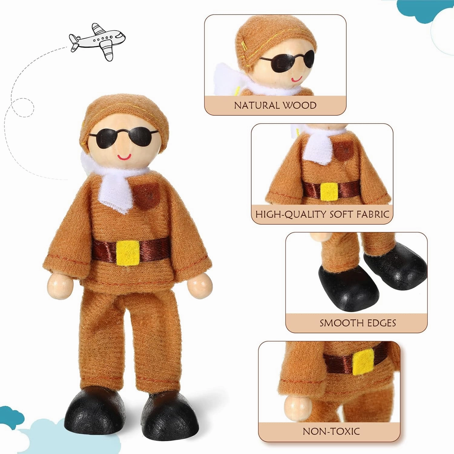 Skylety 10 Pcs Wooden Dollhouse Set of Mini People Figures Dollhouse Dolls Wooden Doll Pretend Play Figures Accessories(Fresh Style)