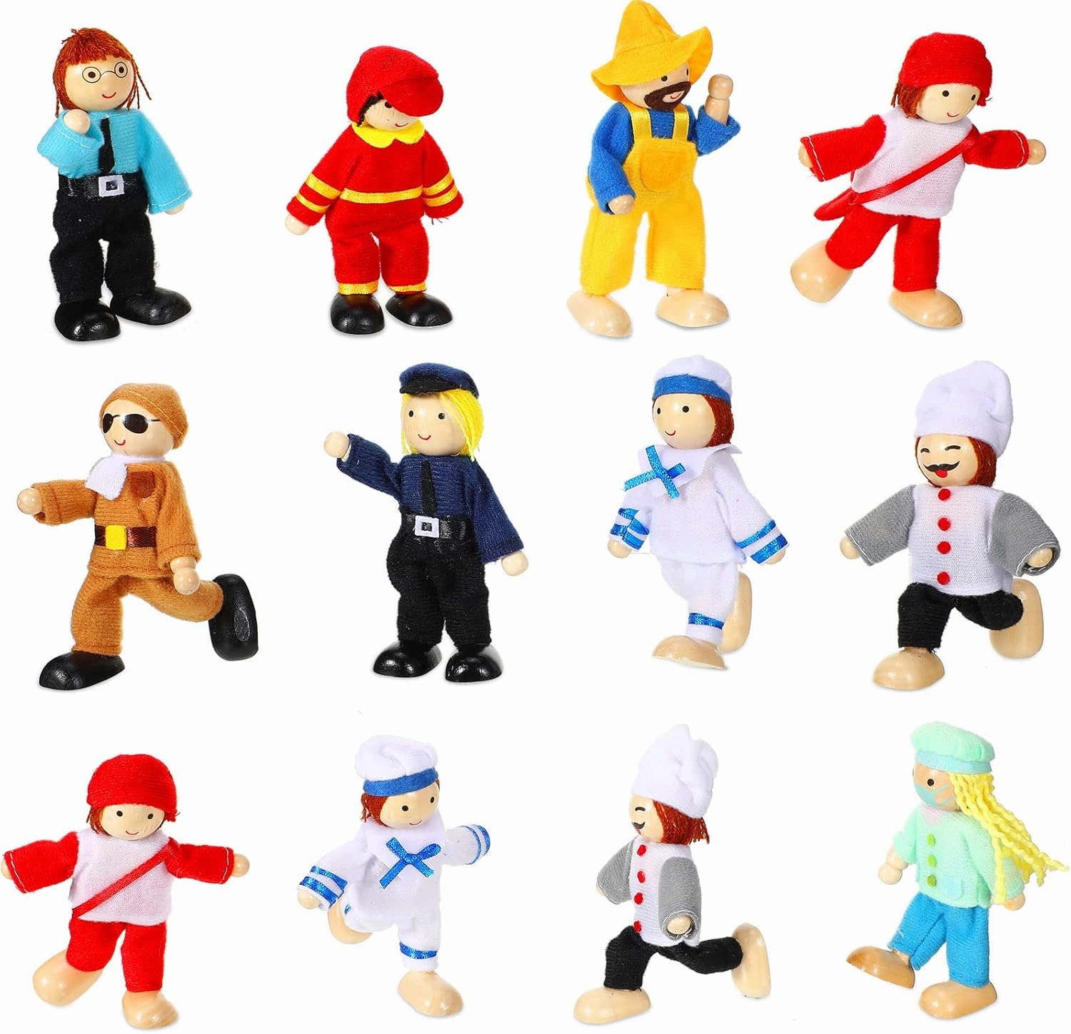 Skylety 10 Pcs Wooden Dollhouse Set of Mini People Figures Dollhouse Dolls Wooden Doll Pretend Play Figures Accessories(Fresh Style)