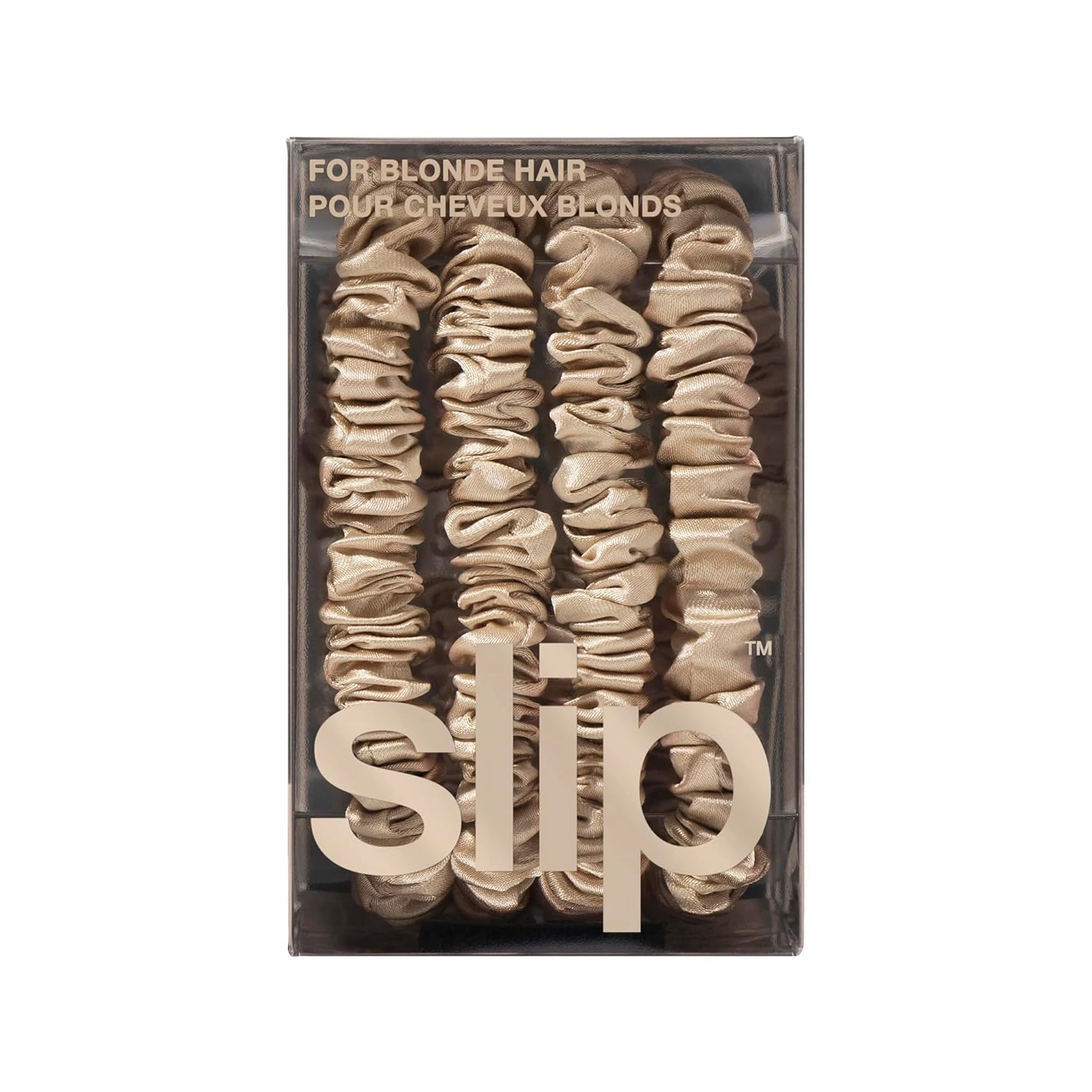 slip Silk Skinny Scrunchies - Blonde | Set of 4 Skinny Scrunchies | 100% Mulberry Silk, Anti-Crease, Gentle on Hair, Reduces Breakage | Stylish, Durable, Ideal for All Hair Types
