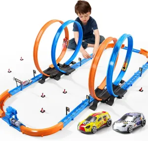 Slot Car Games Race Cars Toys for Boys Kids Age 5-7, Toy Cars Track Set with 4 Slot Cars, Loops and Circular Track, Slot Car Race Track Sets for 3 4 5 6 7 8  Year Old Boy Girl Birthday Gifts