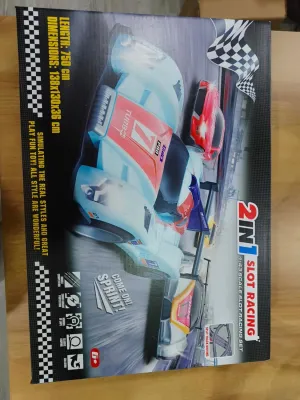 Slot Car Race Track Sets,2 in 1 Race Car Track with 4 High-Speed Slot Cars，Gift Toy for Boys Kids Ages 5 6 7 8-12,Battery or Electric Cars Track,Dual Racing Game Lap Counter Circular Overpass Track