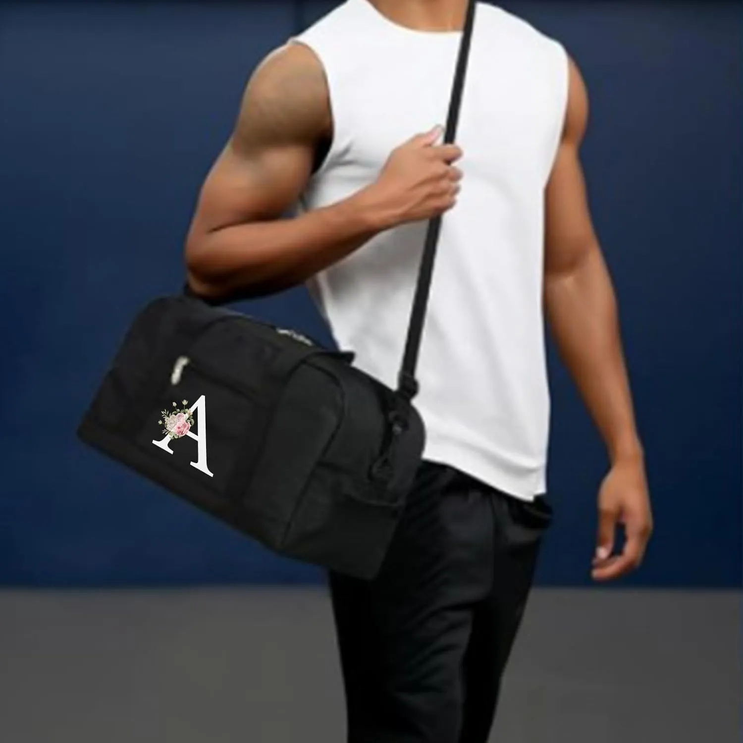 Small Gym Bag for Women Letter Style Small Duffle Bag for Travel Sport Carry on Bag-Black(Letter S)