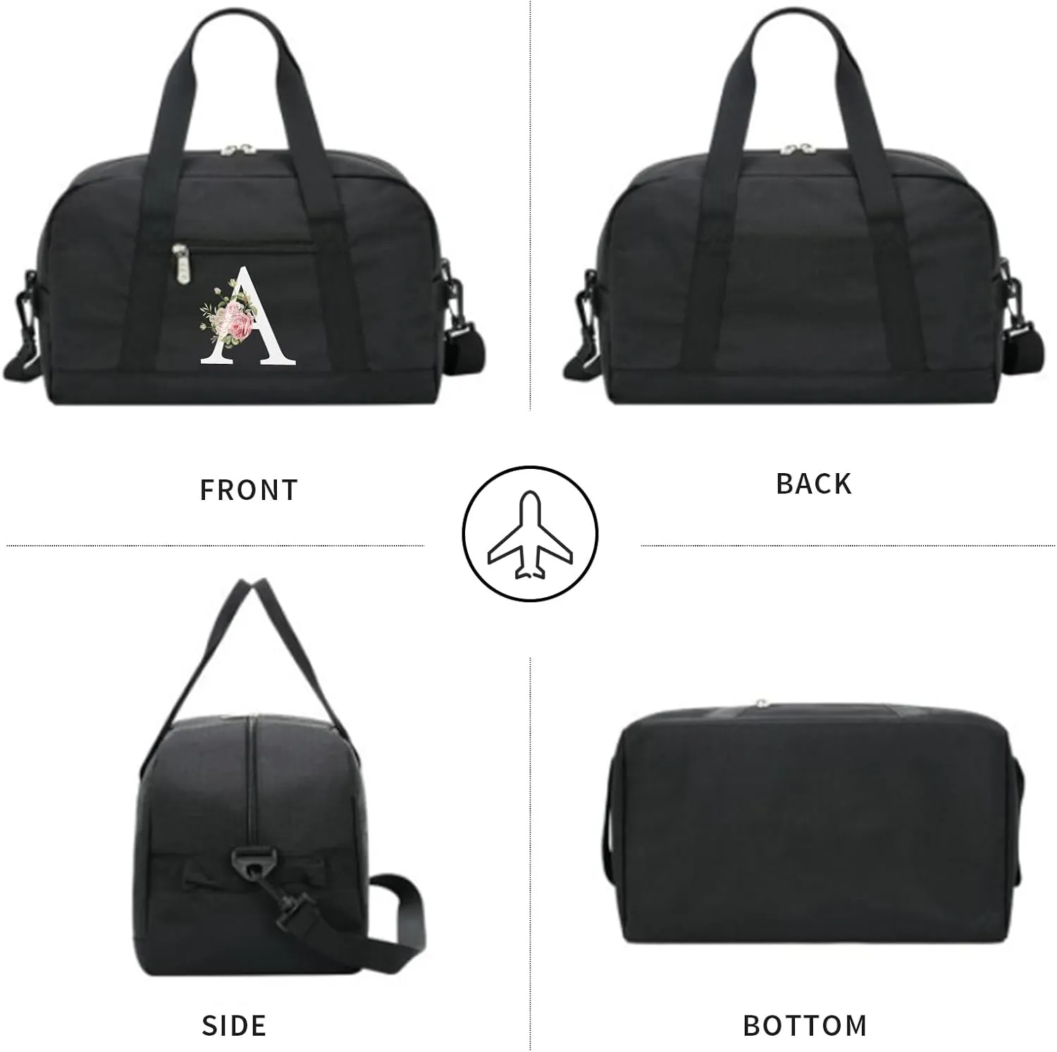 Small Gym Bag for Women Letter Style Small Duffle Bag for Travel Sport Carry on Bag-Black(Letter S)
