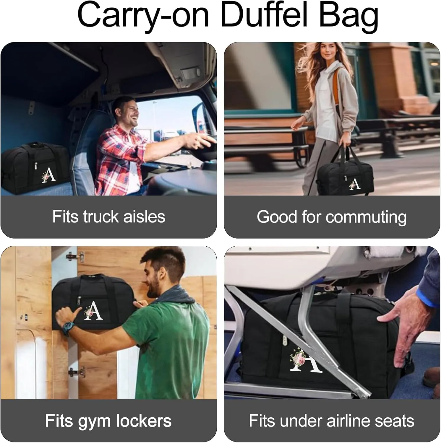 Small Gym Bag for Women Letter Style Small Duffle Bag for Travel Sport Carry on Bag-Black(Letter S)