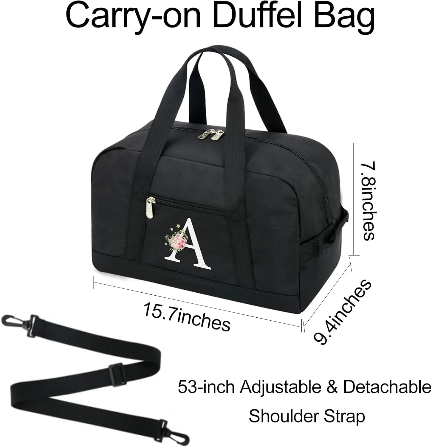 Small Gym Bag for Women Letter Style Small Duffle Bag for Travel Sport Carry on Bag-Black(Letter S)
