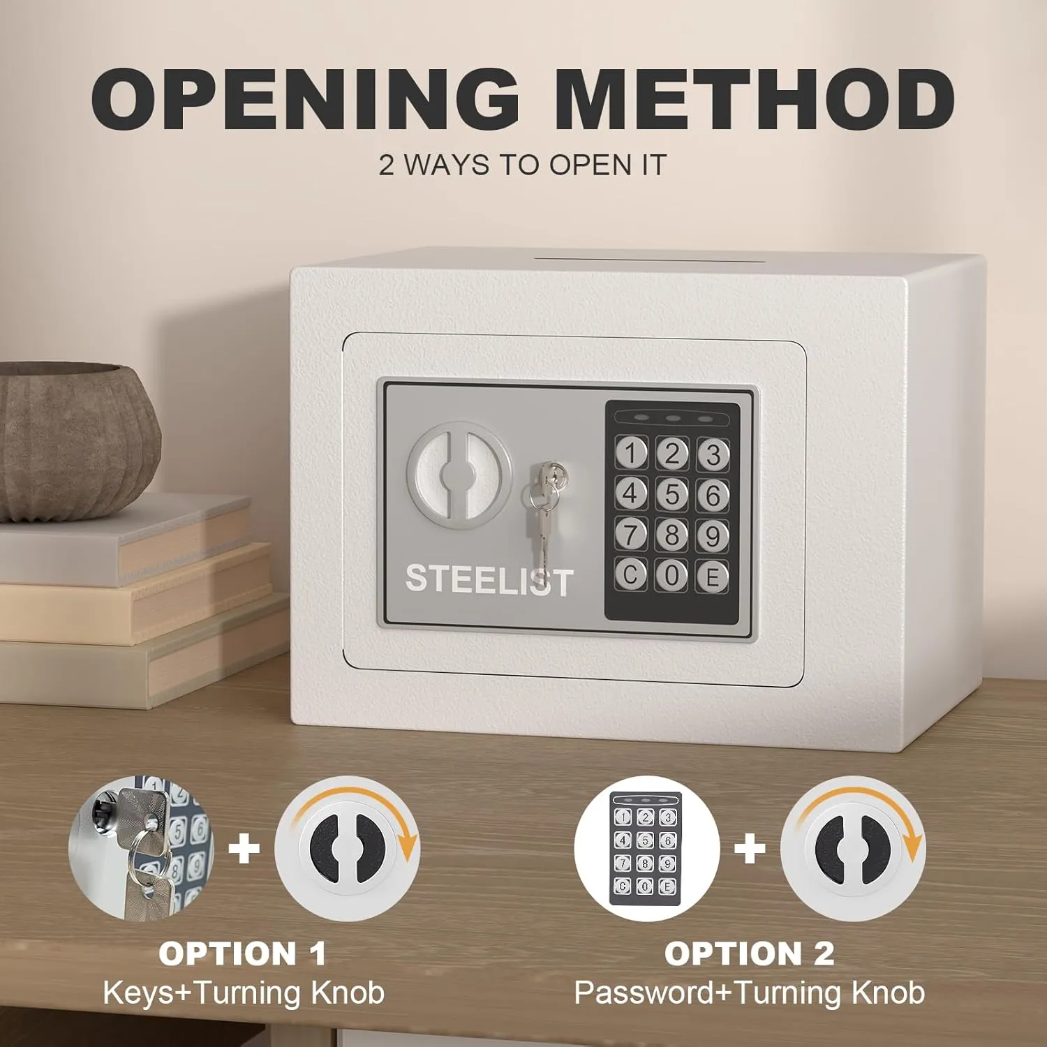 Small Safes for Home, Hotel Fire Safe, 0.23 Cubic Feet Personal Box for Money, Home Safes Water and Fireproof, Fireproof Safe for Cash, Digital Wall Safes for Office, Business