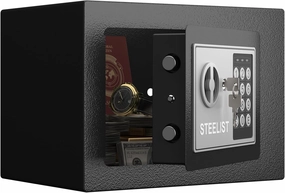 Small Safes for Home, 0.23 Cubic Fireproof Safe with Code, Safety Box with Key, Black Digital Security Safes, Fire Proof Safe for Jewelry, Cash, Personal Box for Home, Hotel or Business