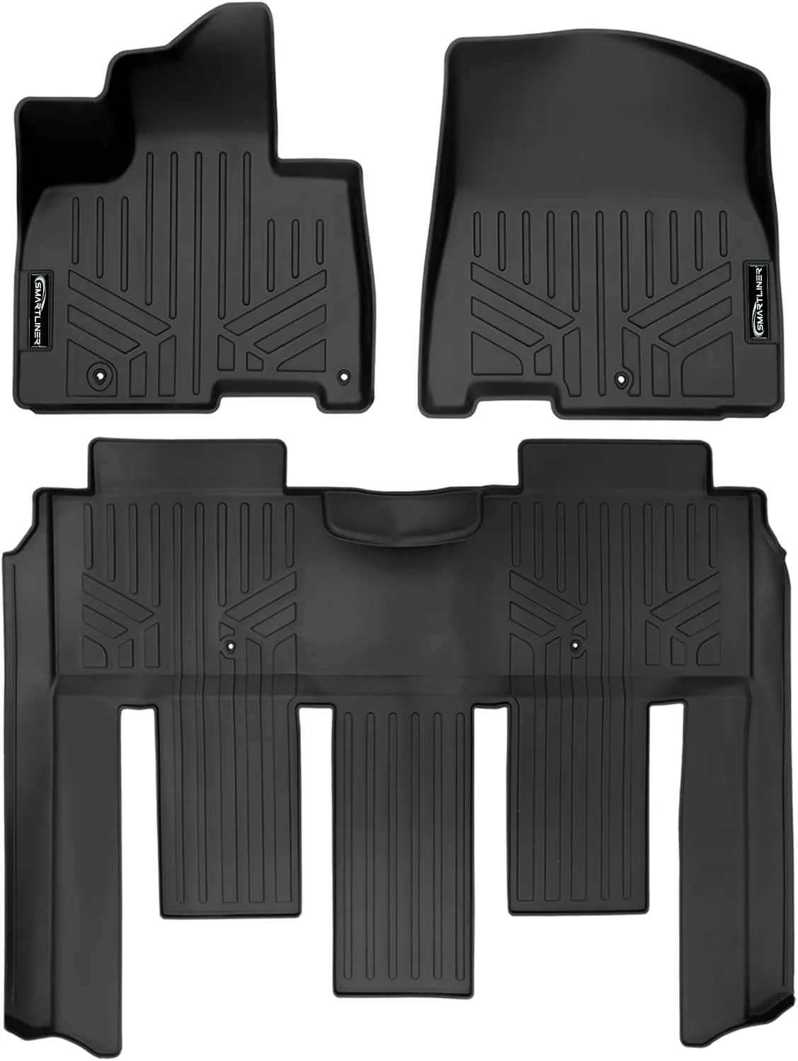 SMARTLINER Custom Fit Black 2 Row Floor Mat Liner Set Compatible with 2022-2025 Kia Carnival (Only Fits 7 Passenger Models. Fits SX Prestige with 2nd Row VIP Lounge Seats)