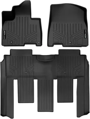 SMARTLINER Custom Fit Black 2 Row Floor Mat Liner Set Compatible with 2022-2025 Kia Carnival (Only Fits 7 Passenger Models. Fits SX Prestige with 2nd Row VIP Lounge Seats)