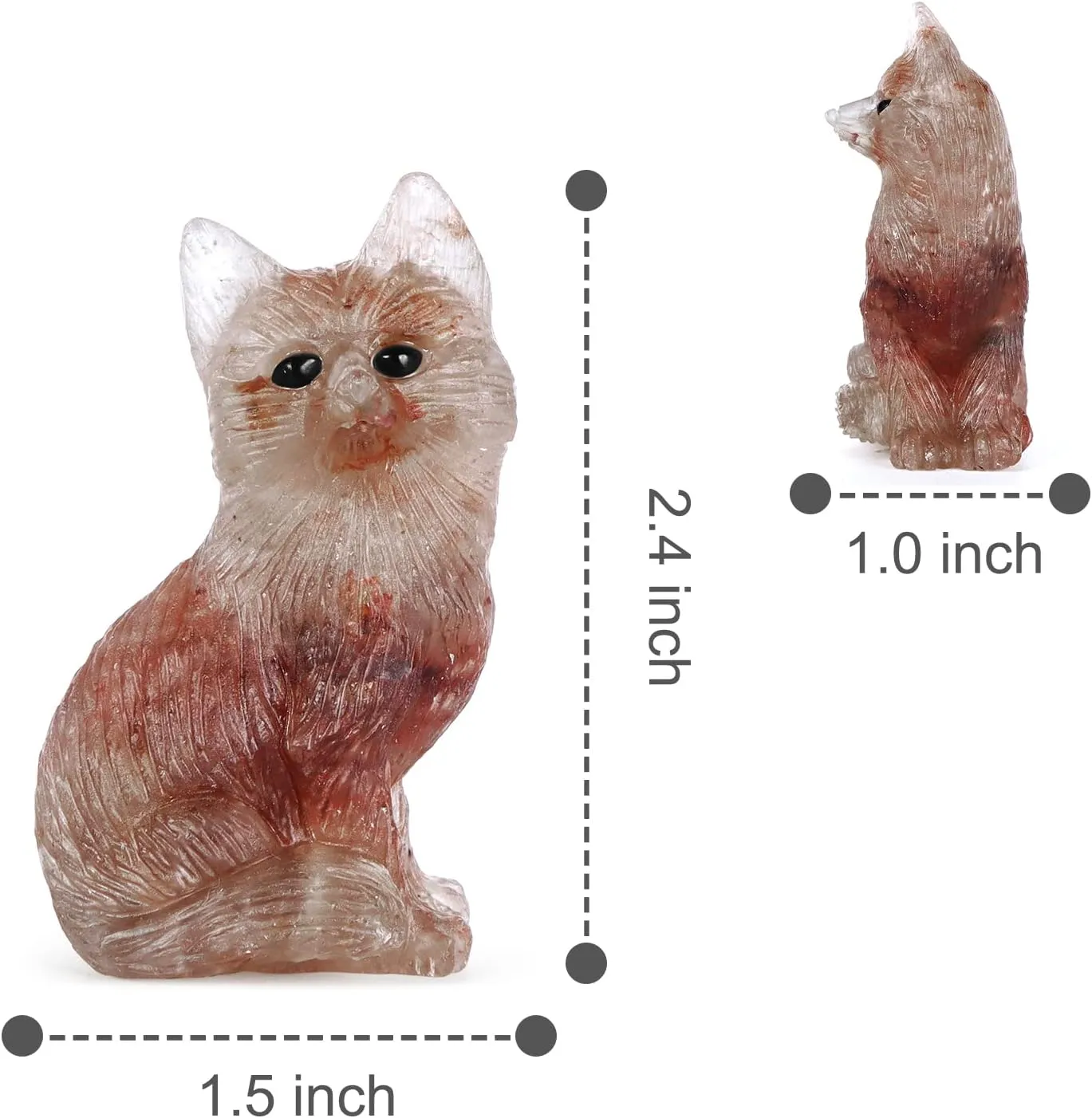 SMQ 2.4" Strawberry Quartz Crystal Fox Statues and Figurines Hand Carved Gemstone Fox Animal Carvings Collectible Healing Crystal Stones Sculpture for Home Garden Decor