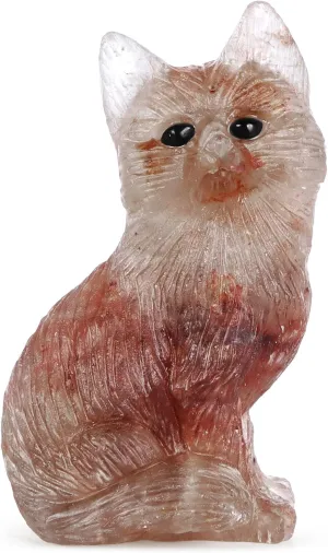 SMQ 2.4" Strawberry Quartz Crystal Fox Statues and Figurines Hand Carved Gemstone Fox Animal Carvings Collectible Healing Crystal Stones Sculpture for Home Garden Decor
