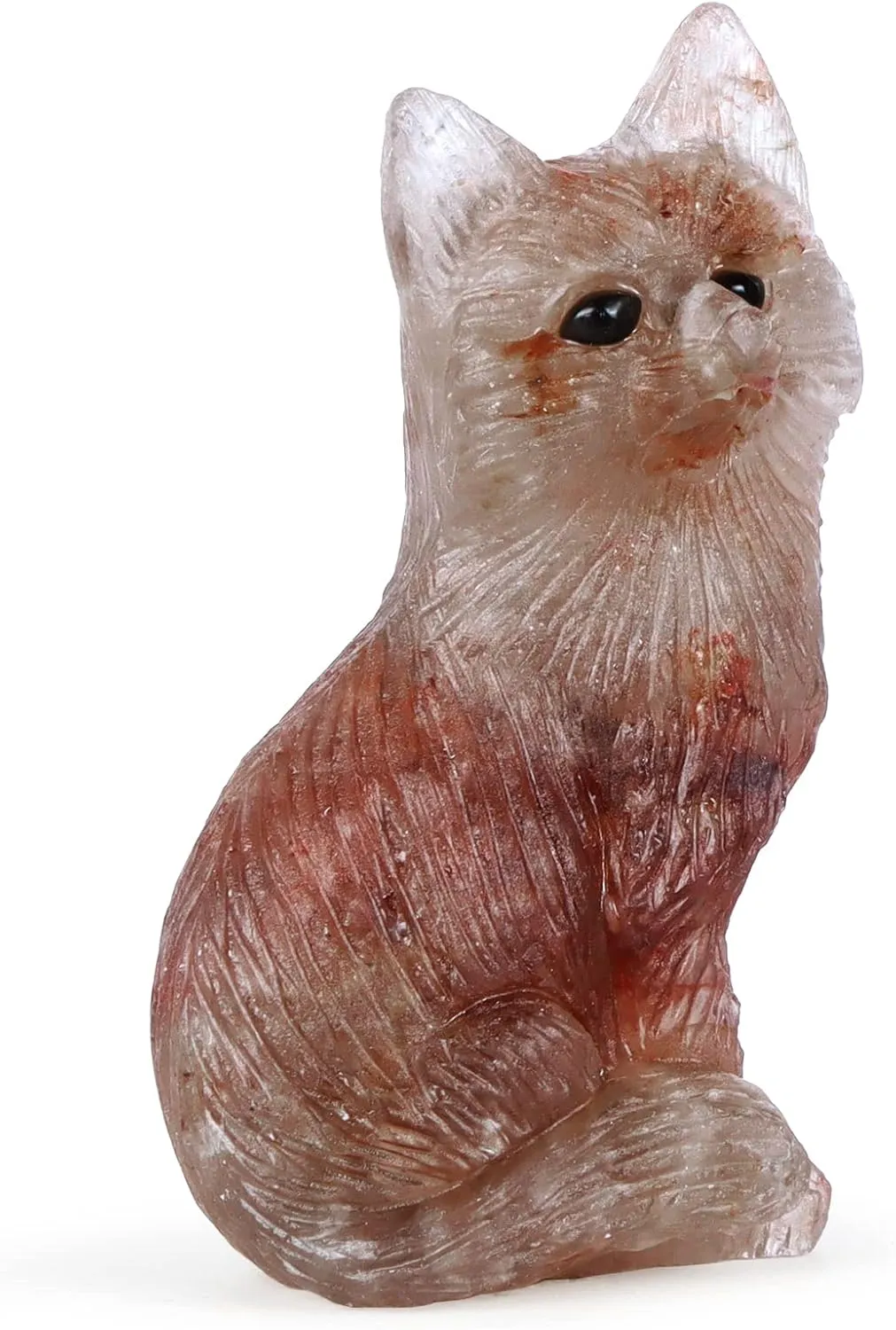 SMQ 2.4" Strawberry Quartz Crystal Fox Statues and Figurines Hand Carved Gemstone Fox Animal Carvings Collectible Healing Crystal Stones Sculpture for Home Garden Decor