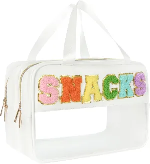 Snack Bags for Travel Varsity Letter Pouch Clear Toiletry Bag Snacks Bag Pouch, Preppy Clear Cosmetic Bag, Large Travel Bags for Women