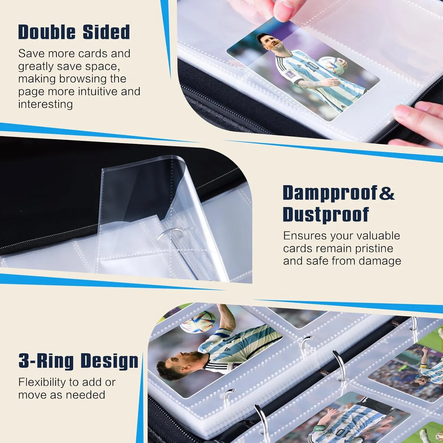 Soccer Card Binder 9 Pocket Gifts for Boys Girls, Waterproof 900 Pockets Card Holder Album with 50 Removable Sleeves for Trading Card - Binder Display Storage Carrying Case for Soccer Cards