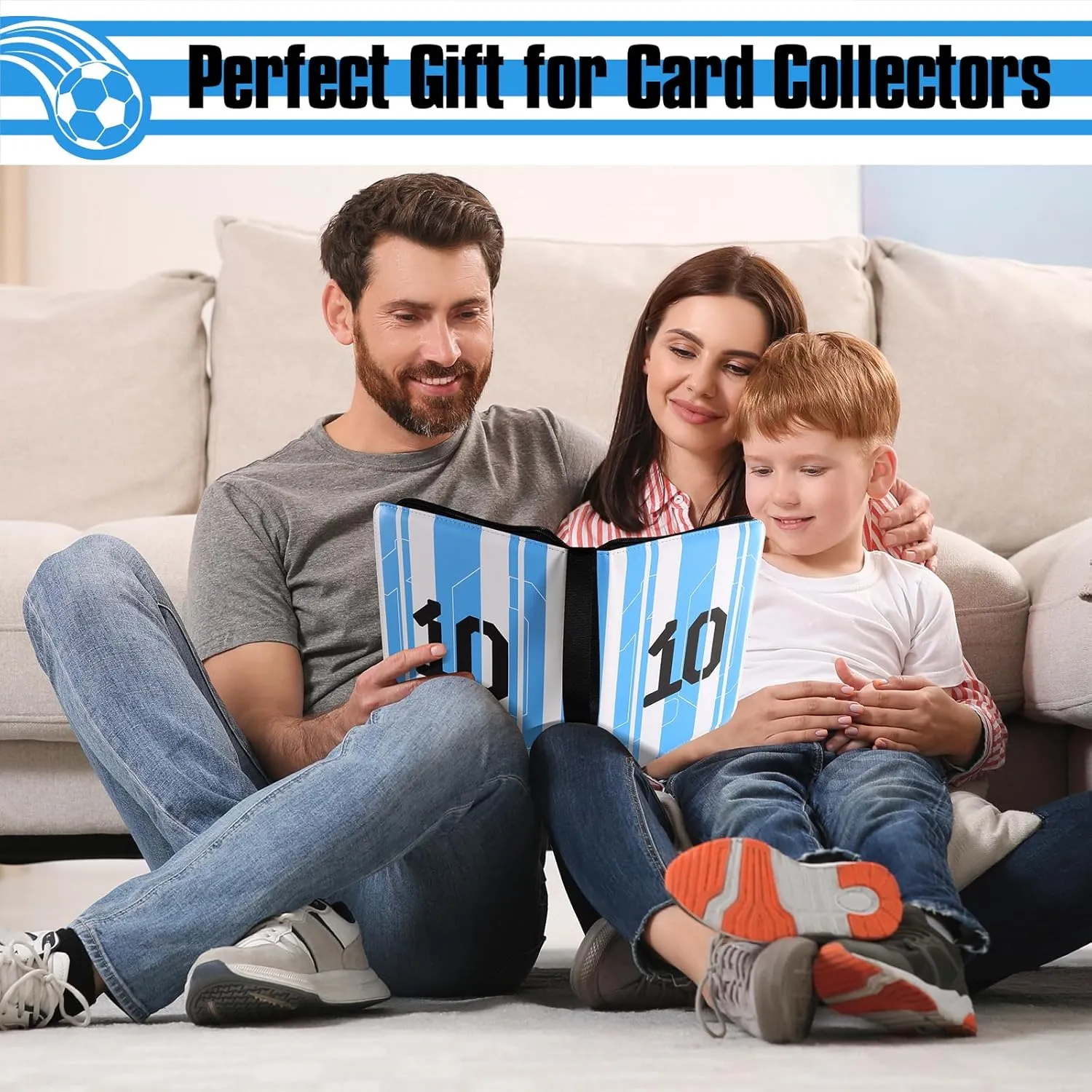 Soccer Card Binder 9 Pocket Gifts for Boys Girls, Waterproof 900 Pockets Card Holder Album with 50 Removable Sleeves for Trading Card - Binder Display Storage Carrying Case for Soccer Cards