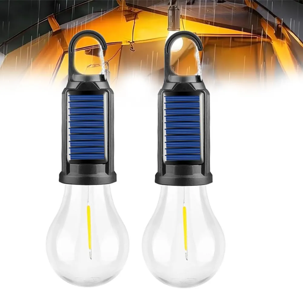 Solar Rechargeable Hooked Camping Light, Portable Solar Tent Lights for Camping, USB Rechargeable LED Lights Ipx4 Waterproof, Camping Light with Foldable Anti Falling Hook(2pcs,Spherical)