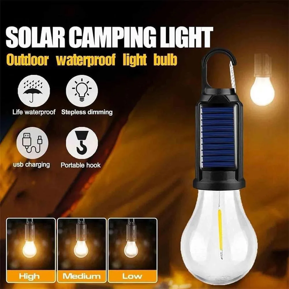Solar Rechargeable Hooked Camping Light, Portable Solar Tent Lights for Camping, USB Rechargeable LED Lights Ipx4 Waterproof, Camping Light with Foldable Anti Falling Hook(2pcs,Spherical)