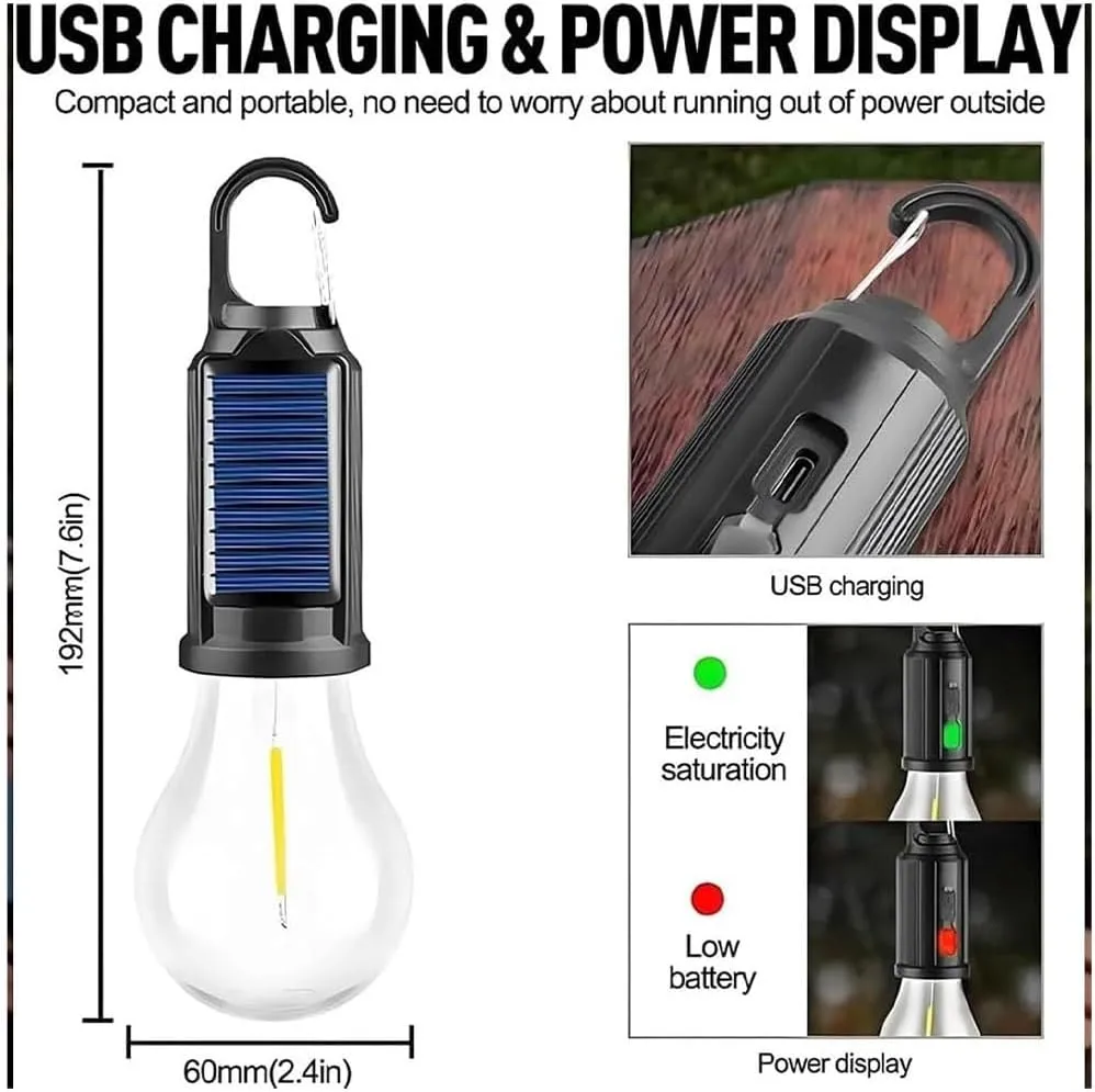 Solar Rechargeable Hooked Camping Light, Portable Solar Tent Lights for Camping, USB Rechargeable LED Lights Ipx4 Waterproof, Camping Light with Foldable Anti Falling Hook(2pcs,Spherical)