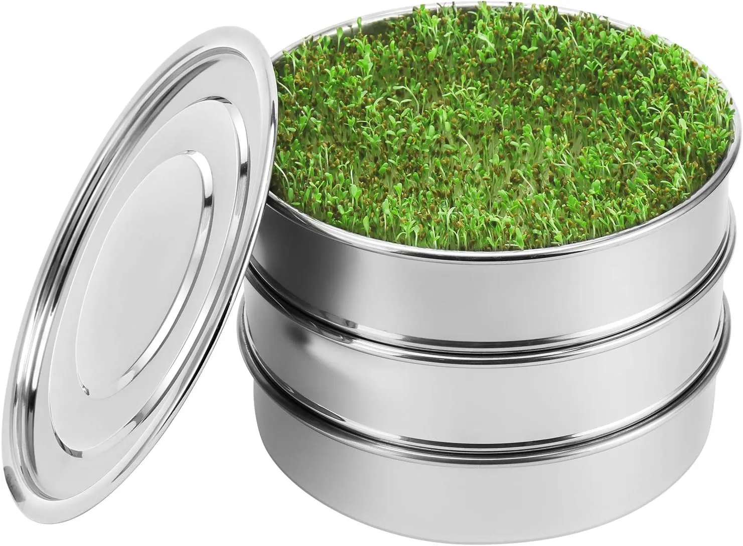 SOLIGT Stackable Stainless Steel Seed Sprouting Kit, 2-Tier Mesh Sprouting Trays, 1 Base and 1 Cover Lid
