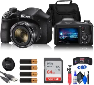 Sony Cyber-Shot DSC-H300 Digital Camera (Black) (DSCH300/B)   64GB Memory Card   Card Reader   Case   Flex Tripod   Memory Wallet   Cleaning Kit (Renewed)