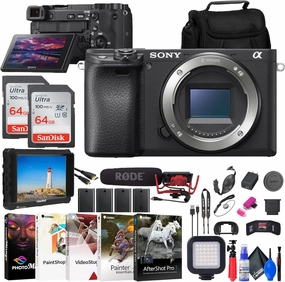 Sony a6400 Mirrorless Camera (ILCE-6400/B)   4K Monitor   Rode VideoMic   2 x 64GB Card   3 x NPF-W50 Battery   Card Reader   LED Light   Corel Photo Software   Case   More (Renewed)