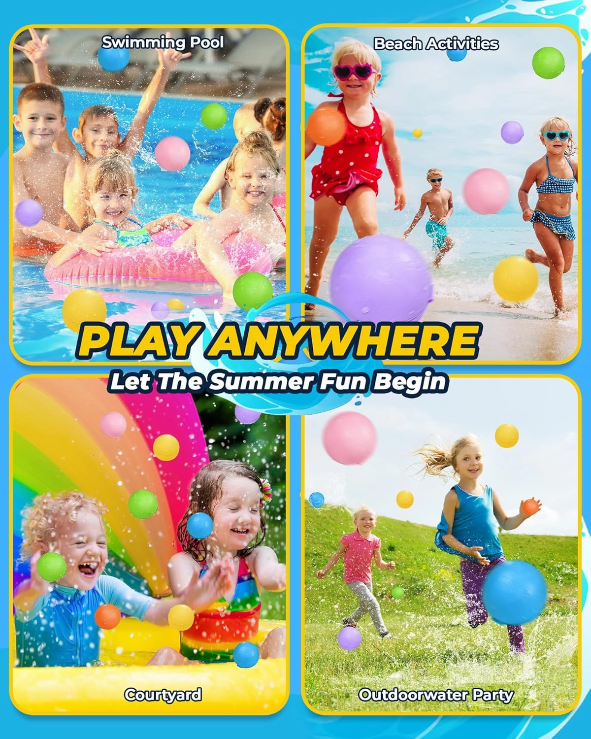 SOPPYCID Reusable Magnetic Water Balloons, 12 Pack Refillable Water Bombs Self Sealing Quick Fill, Latex-Free Silicone Outdoor Toys for Kids Adults Summer Fun Pool Beach Water Toys Birthday Gifts