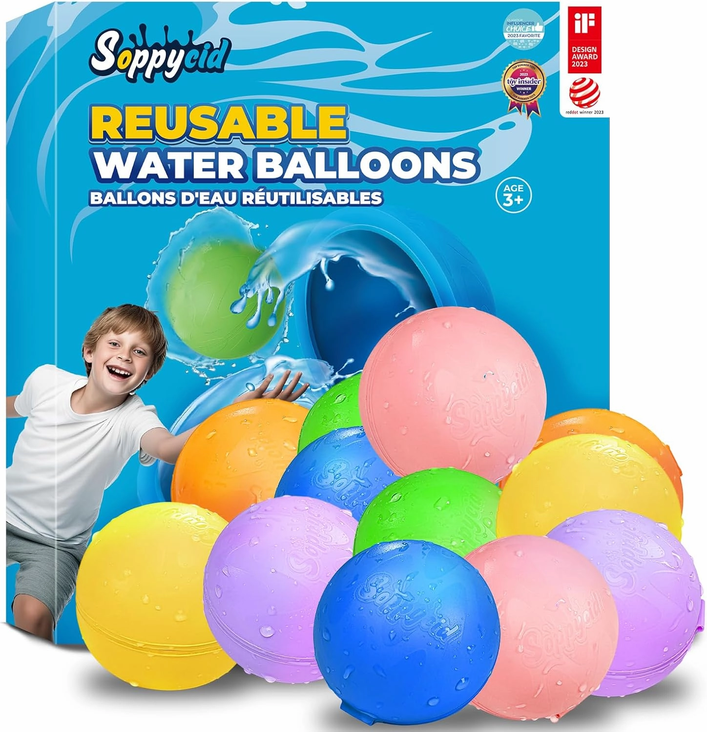 SOPPYCID Reusable Magnetic Water Balloons, 12 Pack Refillable Water Bombs Self Sealing Quick Fill, Latex-Free Silicone Outdoor Toys for Kids Adults Summer Fun Pool Beach Water Toys Birthday Gifts