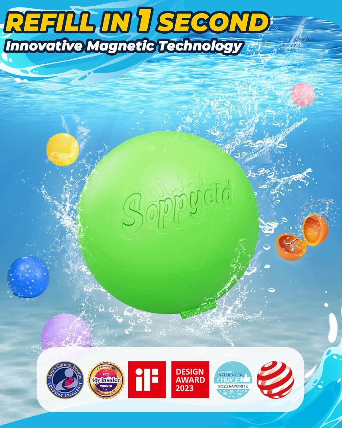 SOPPYCID Reusable Magnetic Water Balloons, 12 Pack Refillable Water Bombs Self Sealing Quick Fill, Latex-Free Silicone Outdoor Toys for Kids Adults Summer Fun Pool Beach Water Toys Birthday Gifts