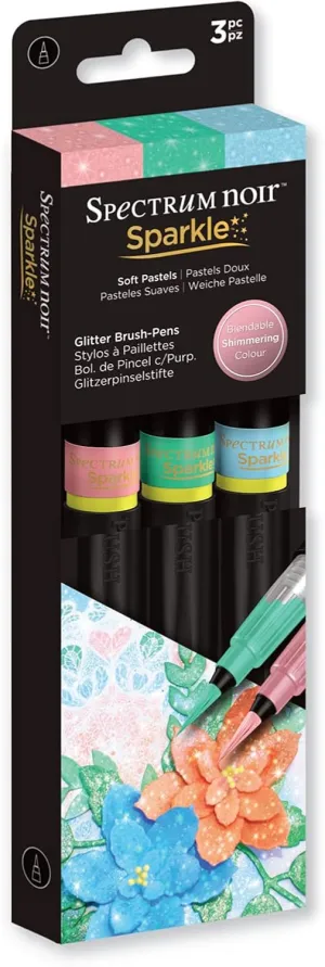 Spectrum Noir Sparkle Water-Based Fine Micro-Pigment Markers - Pack of 3 - Includes Flexible Brush Nib (Soft Pastels)