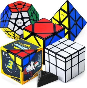 Speed Cube Set 5 Pack Black | Includes 3x3 Cube, Megaminx Cube, Pyraminx Cube, Mirror Cube, Skewb Cube | Puzzle Cube Bundle for Kids & Adults