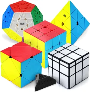 Speed Cube Set 5 Pack Color | Includes 3x3 Cube, Megaminx Cube, Pyraminx Cube, Mirror Cube, Skewb Cube | Puzzle Cube Bundle for Kids & Adults