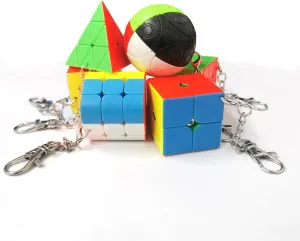 Speed Cube Set of 2x2 3x3 Cylinder Trihedron Pyramid and Magic Ball Cubes Magic Cube Set Brain Teasers for Kids and Adults Stickerless Keychain Mini Cube Bundle with Gift Box (6 Pack)