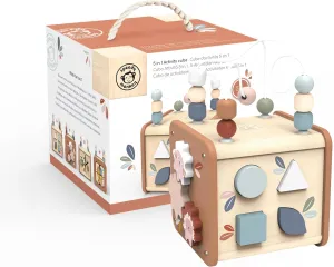 Speedy Monkey 5-in-1 Activity Cube, Educational Wooden Toy with Bead Maze, Shape Sorter, Gears, Puzzle & More, Develops Social, Communication & Numeracy Skills, Non-Toxic Paint, Ideal for Kids