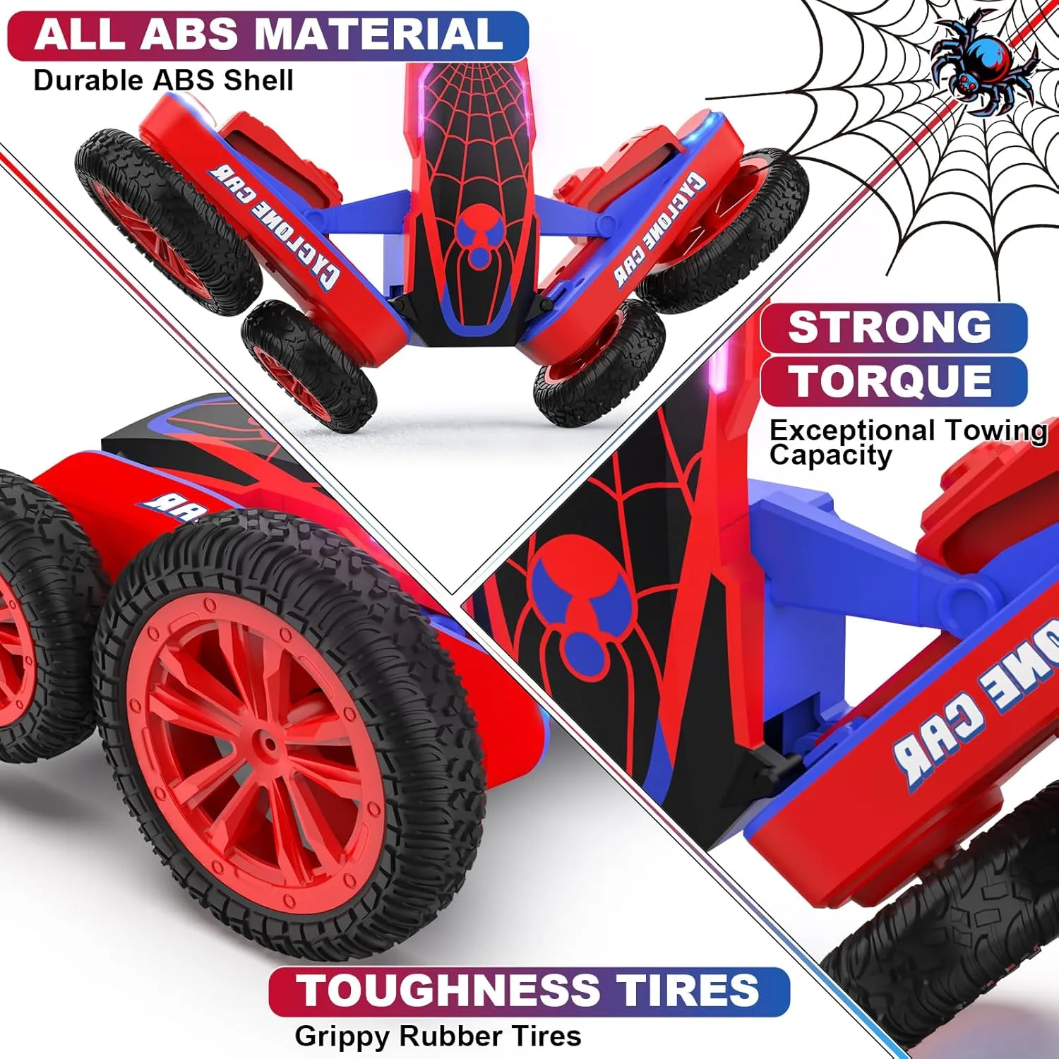 Spider Remote Control Car for Kids - 2.4Ghz Fast RC Stunt Cars, 360° Rotating 4WD RC Crawler with Lights, Rechargeable Car Toy for Boys Ages 6 7 8 9 10 Birthday Black&Red
