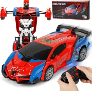 Spider Toy Car Party Favors for 1:18 Scale Transforming Robot One-Button Deformation 360° Rotation Car Toy Birthday Boys Girls Classroom Gifts Out Door Indoor Party Favor