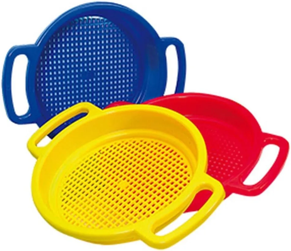 Spielstabil 3 Pack Large Sand Sieve Beach Toy (1 Red, 1 Yellow, 1 Blue) - Made in Germany