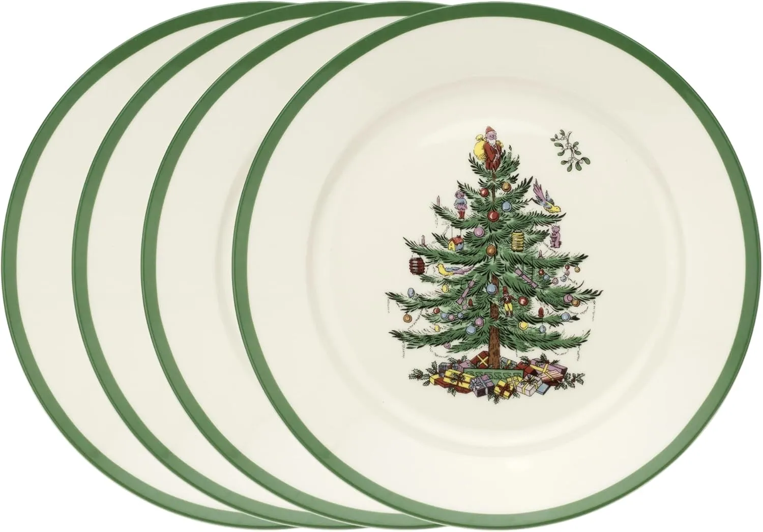 Spode Christmas Tree 9-Inch Luncheon Plate (Set of 4) - Porcelain Dinner & Appetizer Plate, Holiday-Themed Serving Plate, Microwave & Dishwasher Safe, Festive Collectible Seasonal Dining Plate