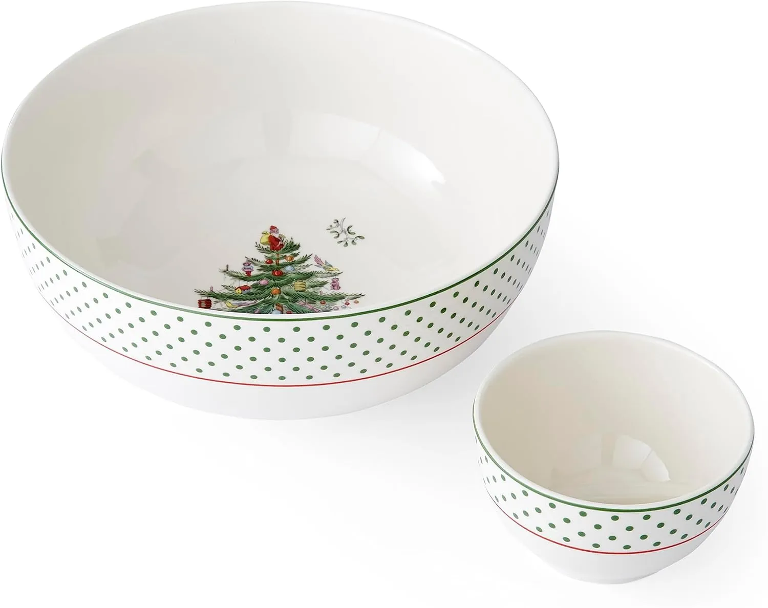 Spode Christmas Tree Polka Dot Tiered Chip and Dip Serving Set - 2-Piece Versatile Snack Platter for Holiday Entertaining - Stylish Polka Dots - Porcelain, Dishwasher, Microwave, Freezer Safe