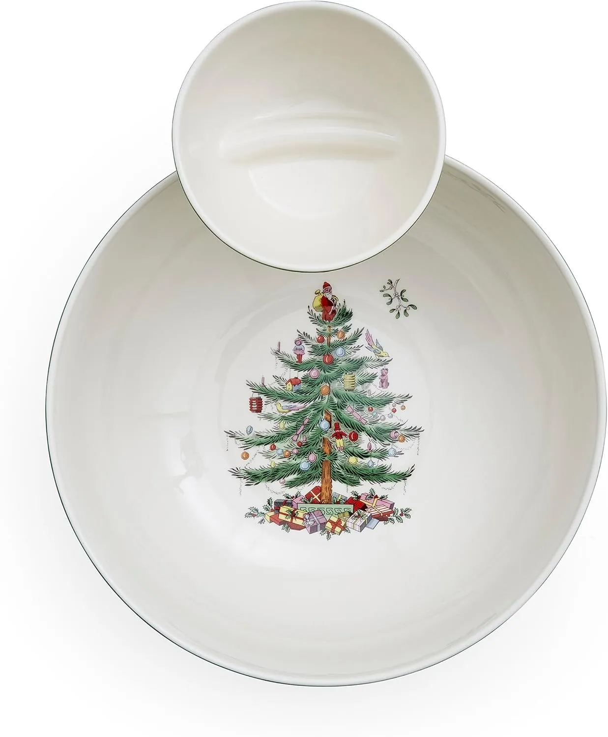 Spode Christmas Tree Polka Dot Tiered Chip and Dip Serving Set - 2-Piece Versatile Snack Platter for Holiday Entertaining - Stylish Polka Dots - Porcelain, Dishwasher, Microwave, Freezer Safe