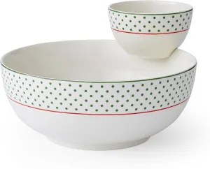 Spode Christmas Tree Polka Dot Tiered Chip and Dip Serving Set - 2-Piece Versatile Snack Platter for Holiday Entertaining - Stylish Polka Dots - Porcelain, Dishwasher, Microwave, Freezer Safe